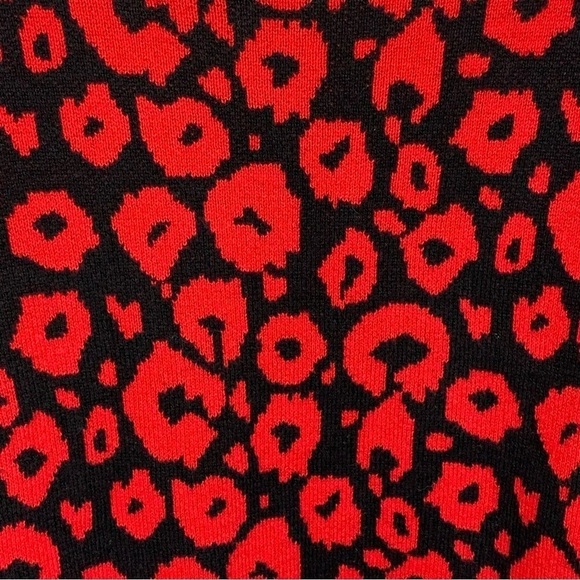 Vintage Kim Rogers Petite Medium Red Black Leopard Print Sweater Cotton - Picture 6 of 8
